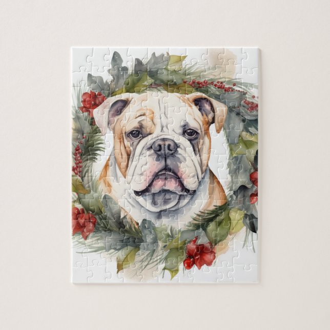 Bulldog Julkrans Festiv Valp Pussel (Vertikal)