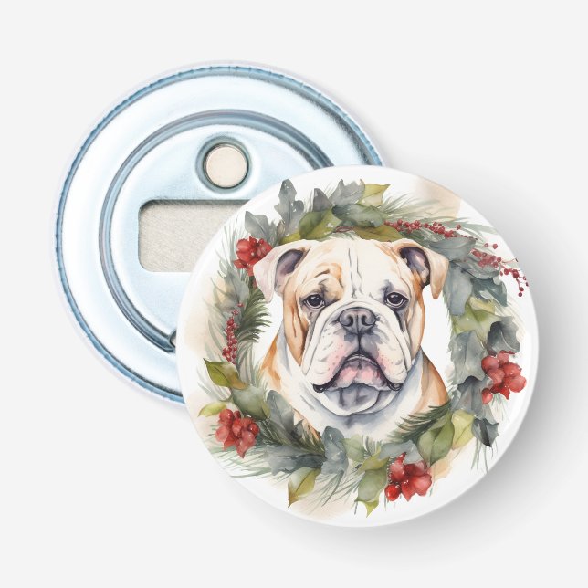 Bulldog Julkrans Festlig Valp Flasköppnare (Framsidan)