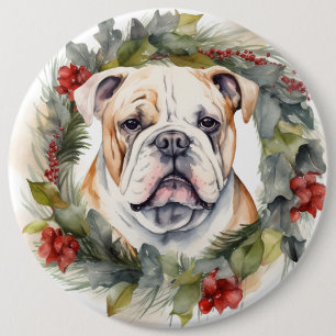 Bulldog Julkrans Festlig Valp Knapp