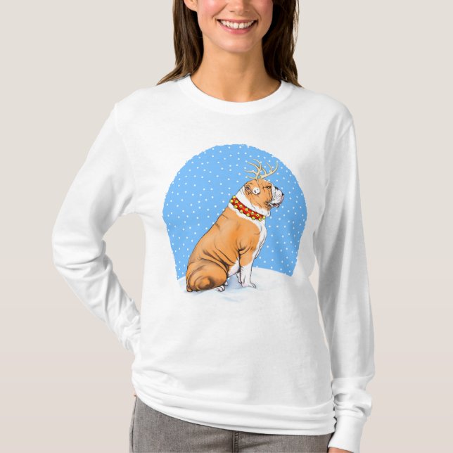 Bulldog-julrenar Red & White T Shirt (Framsida)