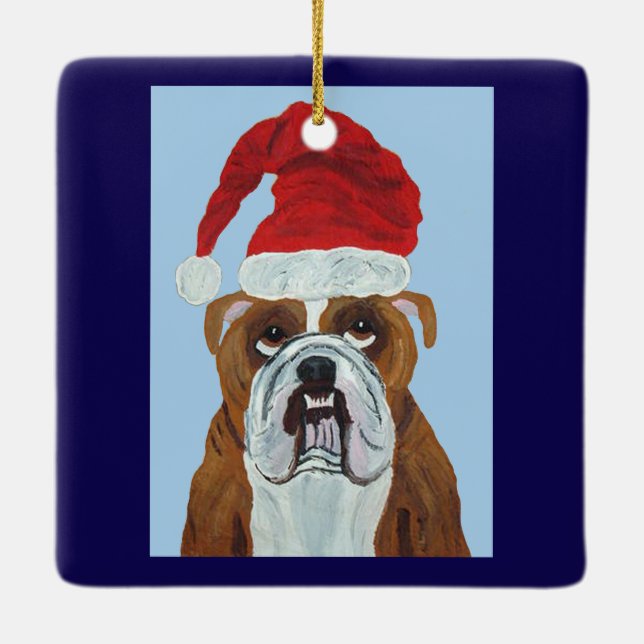 Bulldog Jultomten Julgransprydnad Keramik (Baksida)