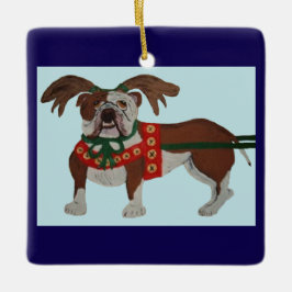 Bulldog Jultomtens renar Julgransprydnad Keramik