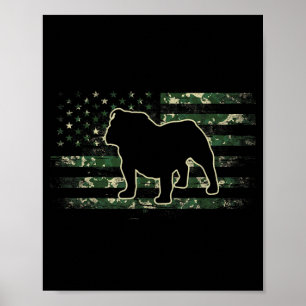 Bulldog Kamouflage Amerikansk Flagga USA Hundälska Poster