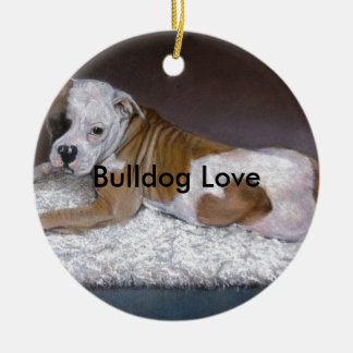 Bulldog Kärlek. American Bulldog Painting Julgransprydnad Keramik