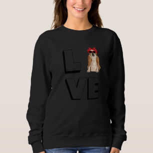 Bulldog Kärlek Heart Sunglasses Hund English Bulld T Shirt