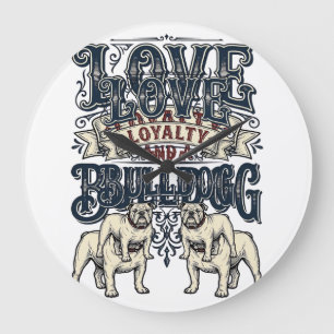 Bulldog kärlek skjorta Vintage gravyr Hund Citat D Stor Klocka