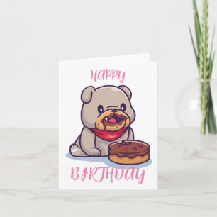 Bulldog Kawaii Grattis på födelsedagen Kort