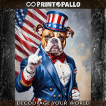 Bulldog klädd som Farbror Sam med USA-flagga -