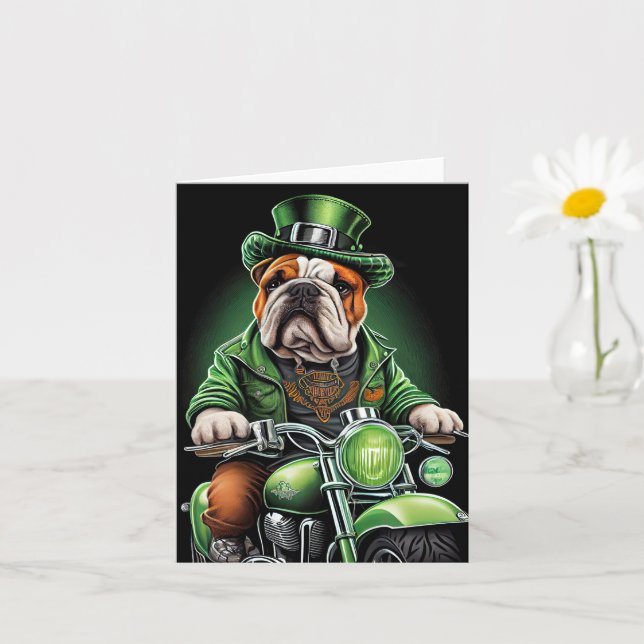 Bulldog Kör Bike St. Patrick's Day Kort (Liten växt)