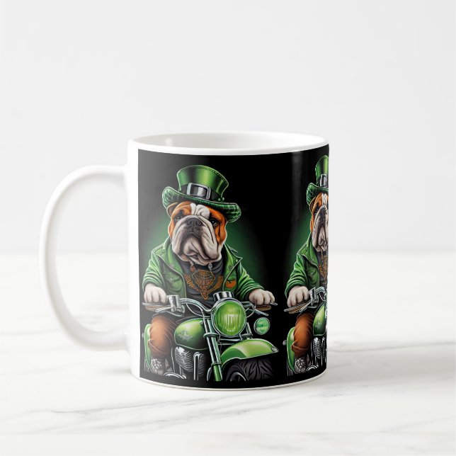 Bulldog kör cykel St. Patrick's Day Kaffemugg (Vänster)
