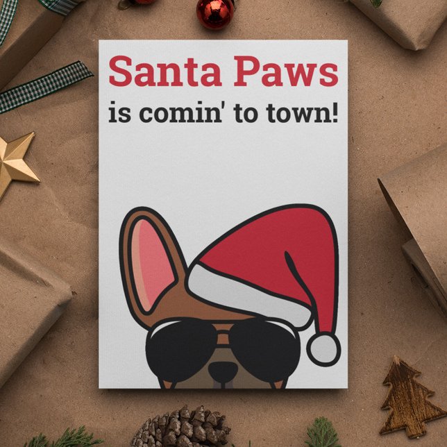 Bulldog-kortet Santa Tass jul Red Fawn Fransk  Kort (Skapare uppladdad)