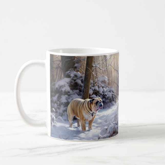 Bulldog Låt det snöa jul Brushed Kaffemugg (Vänster)