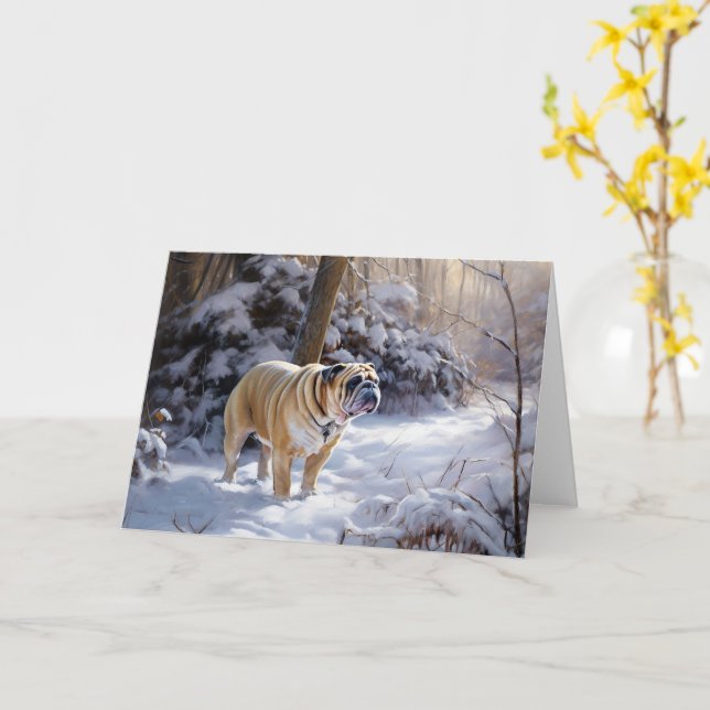 Bulldog Låt det snöa jul Brushed Kort (Gul blomma)