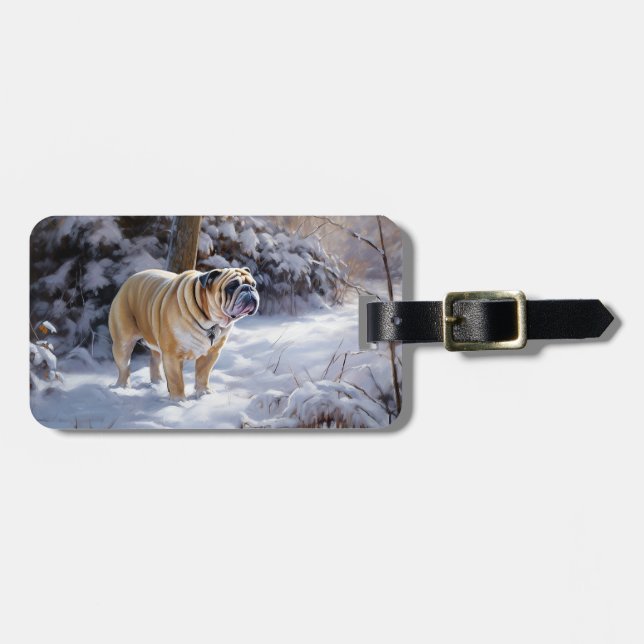Bulldog Let It Snow Jul Borstad Bagagebricka (Horisontell Framsida)