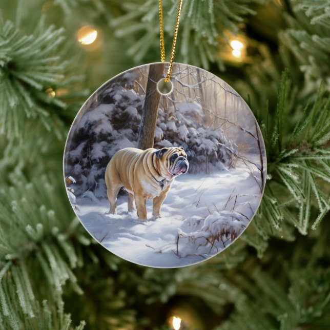 Bulldog Let It Snow Jul Borstad Julgransprydnad Keramik (Träd)