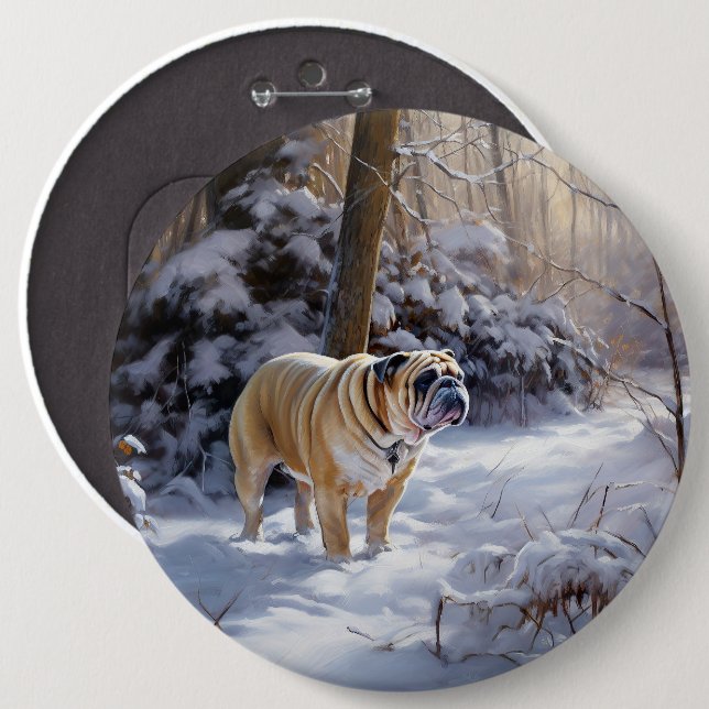 Bulldog Let It Snow Jul Borstad Knapp (Framsida & baksida)