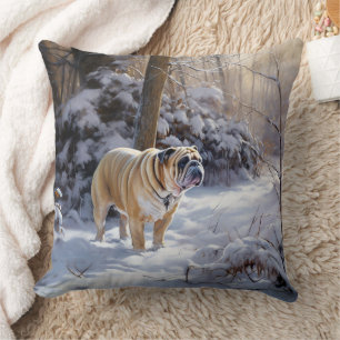 Bulldog Let It Snow Jul Borstad Kudde