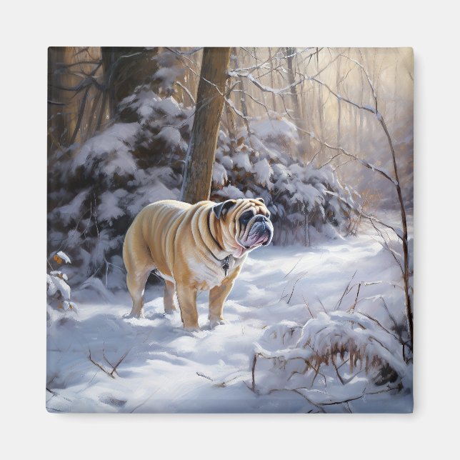 Bulldog Let It Snow Jul Borstad Magnet (Framsidan)