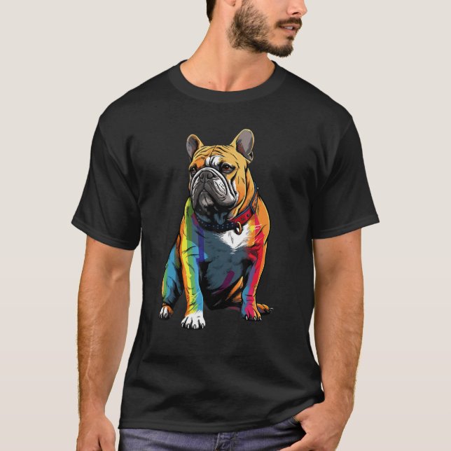 Bulldog LGBT Pride Colors T Shirt (Framsida)