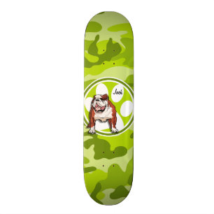 Bulldog; ljus grönt-kamera, kamouflage skateboard bräda 21,5 cm
