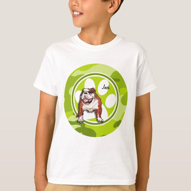 Bulldog; ljus grönt-kamera, kamouflage t shirt (Framsida)