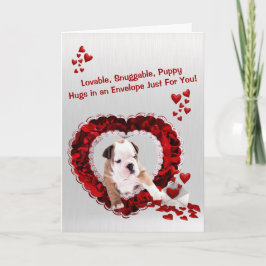 Bulldog Lovable Snuggable Puppy Hugs Helgkort