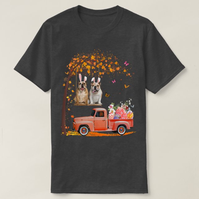 Bulldog Lover Bunny Truck Eggs Tree Dog Rabbit Eas T Shirt (Design framsida)