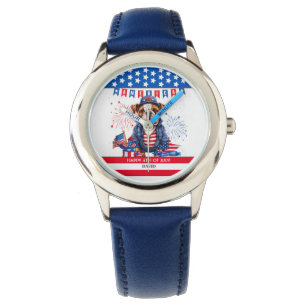 Bulldog Lycklig 4:e juli Amerika Independence day Armbandsur