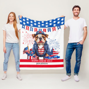 Bulldog Lycklig 4:e juli Amerika Independence day Fleecefilt