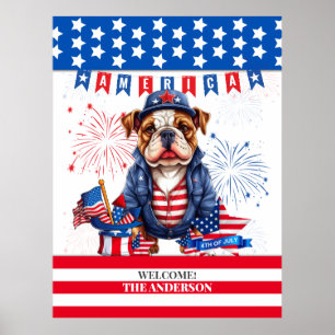 Bulldog Lycklig 4:e juli Amerika Independence day Poster