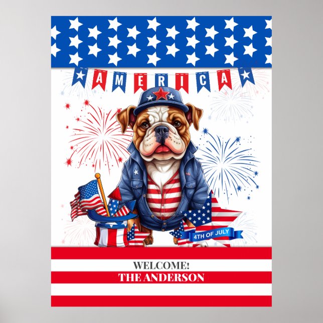 Bulldog Lycklig 4:e juli Amerika Independence day Poster (Framsidan)