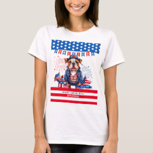 Bulldog Lycklig 4:e juli Amerika Independence day T Shirt