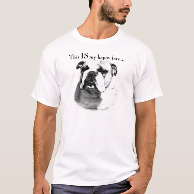 Bulldog Lycklig Ansikte Tee Shirt (Framsida)