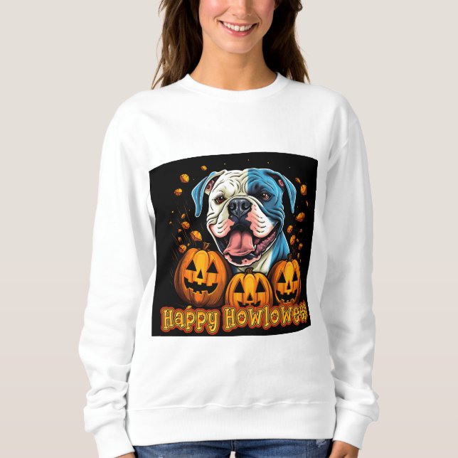 Bulldog Lycklig Howloween T Shirt (Framsida)