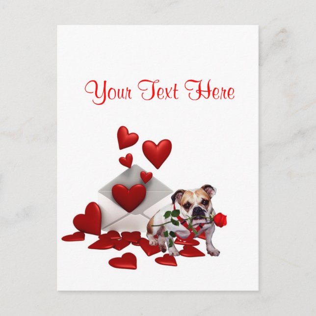 Bulldog Maddie Röd ros Valentine Design Helg Vykort (Framsida)
