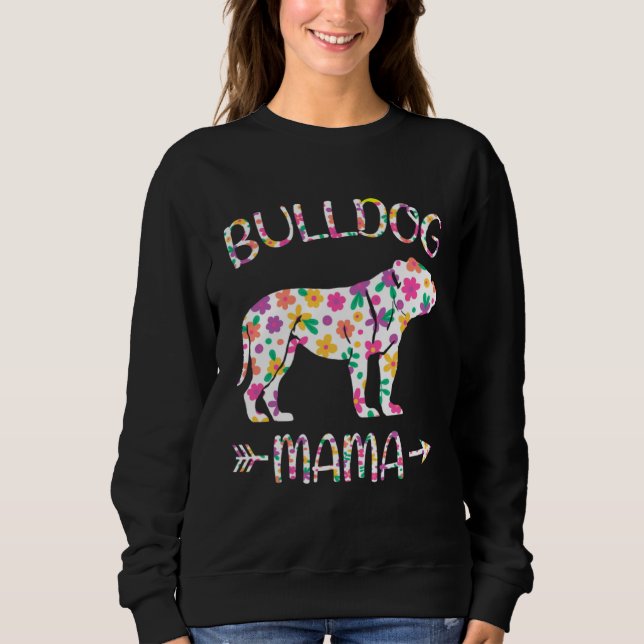 Bulldog Mama Floral Dog Mom Mothers Day T Shirt (Framsida)