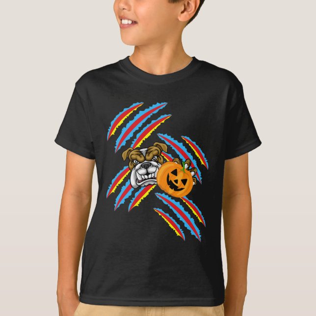 Bulldog Mamma Halloween Pumpkin T Shirt (Framsida)