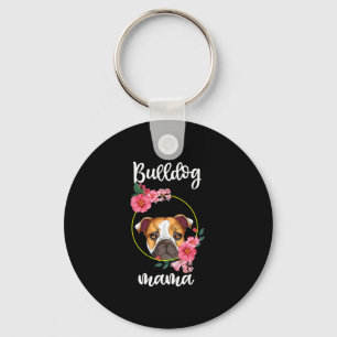 Bulldog Mamma Hund Mamma Blommigt Nyckelring