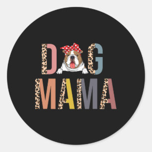 Bulldog Mamma Leopard Skriv ut Hund Mamma Runt Klistermärke