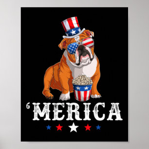 Bulldog Manar Women Usa American Flagga English Bu Poster