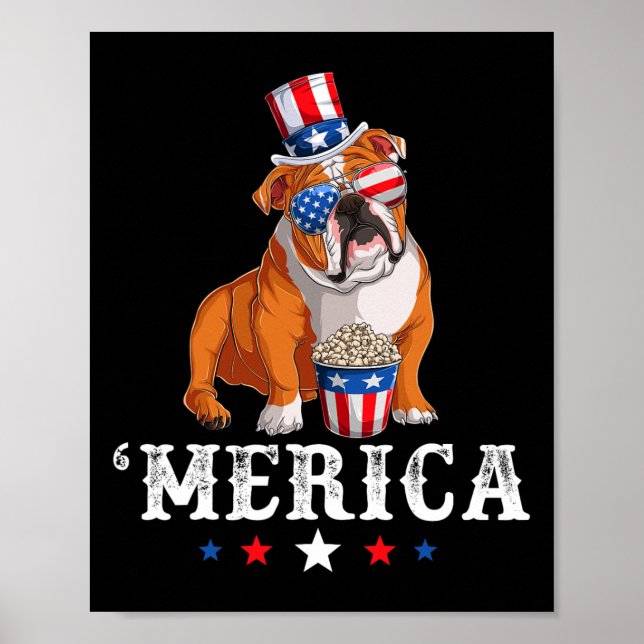 Bulldog Manar Women Usa American Flagga English Bu Poster (Framsidan)