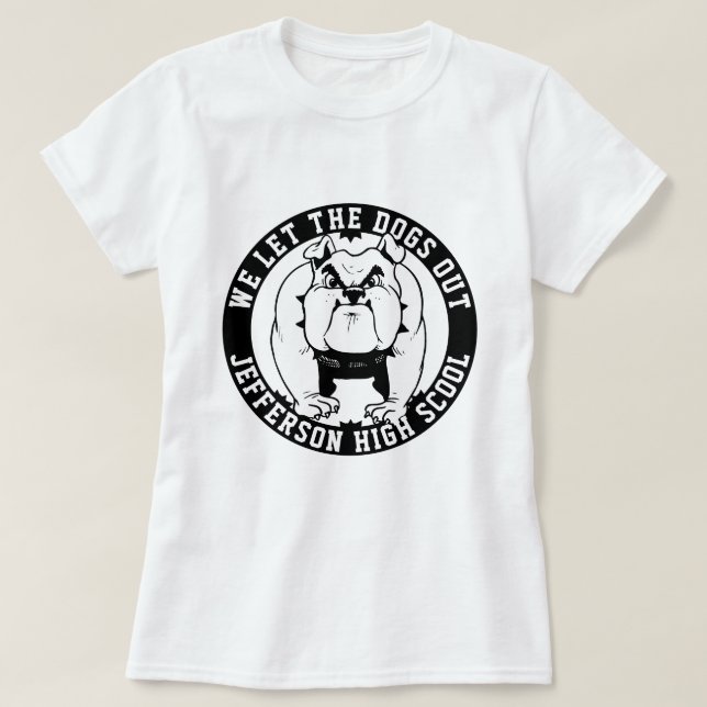 Bulldog Mascot Idrottsman Vi släppte ut Hundar i s T Shirt (Design framsida)