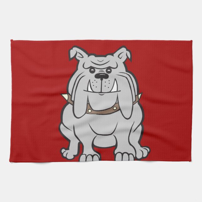 Bulldog Mascot på Red Hund älskare-gåvor Kökshandduk (Horisontell)