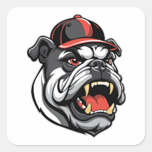 BULLDOG MED BASEBALLKÅPA FYRKANTIGT KLISTERMÄRKE