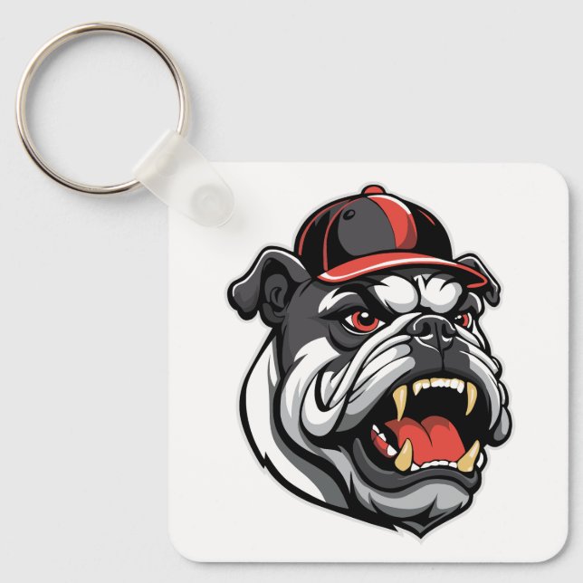 BULLDOG MED BASEBALLKASKETT NYCKELRING (Framsida)