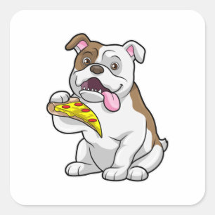 Bulldog med Biet i Pizza Fyrkantigt Klistermärke