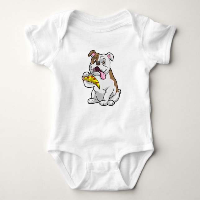 Bulldog med Biet i Pizza T Shirt (Framsida)