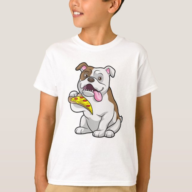 Bulldog med Biet i Pizza T Shirt (Framsida)