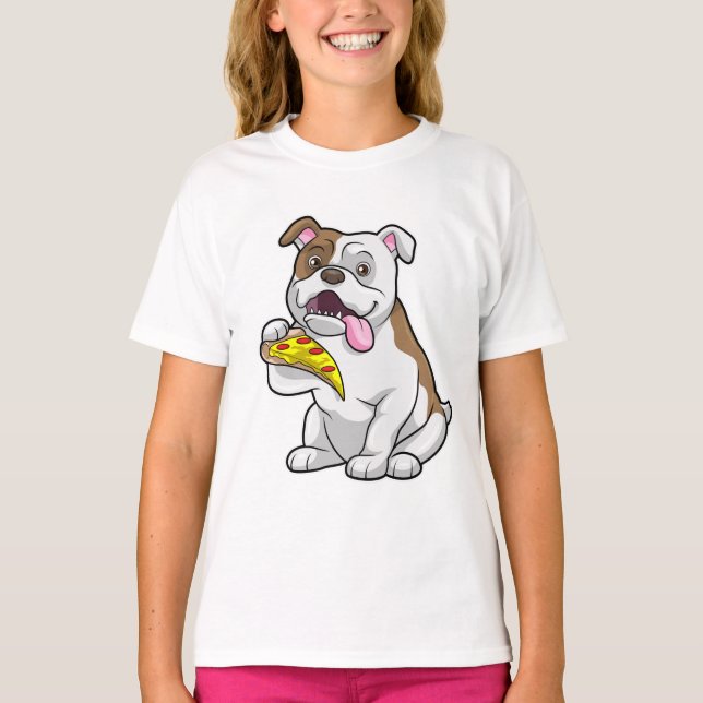Bulldog med Biet i Pizza T Shirt (Framsida)