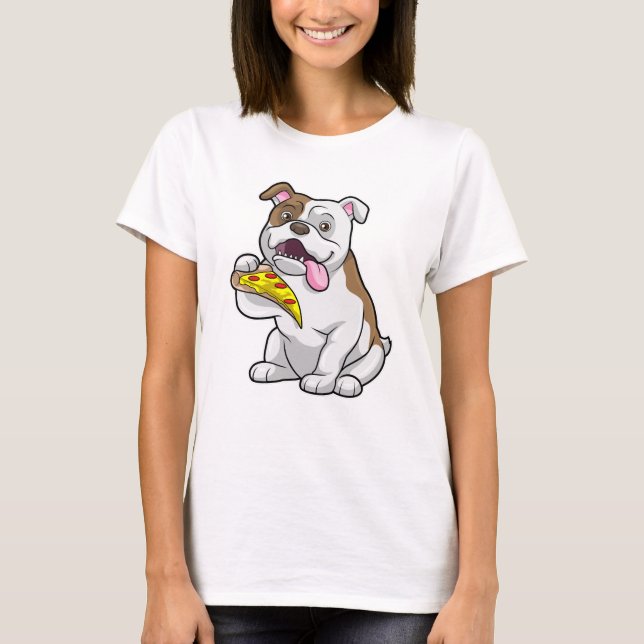 Bulldog med Biet i Pizza T Shirt (Framsida)